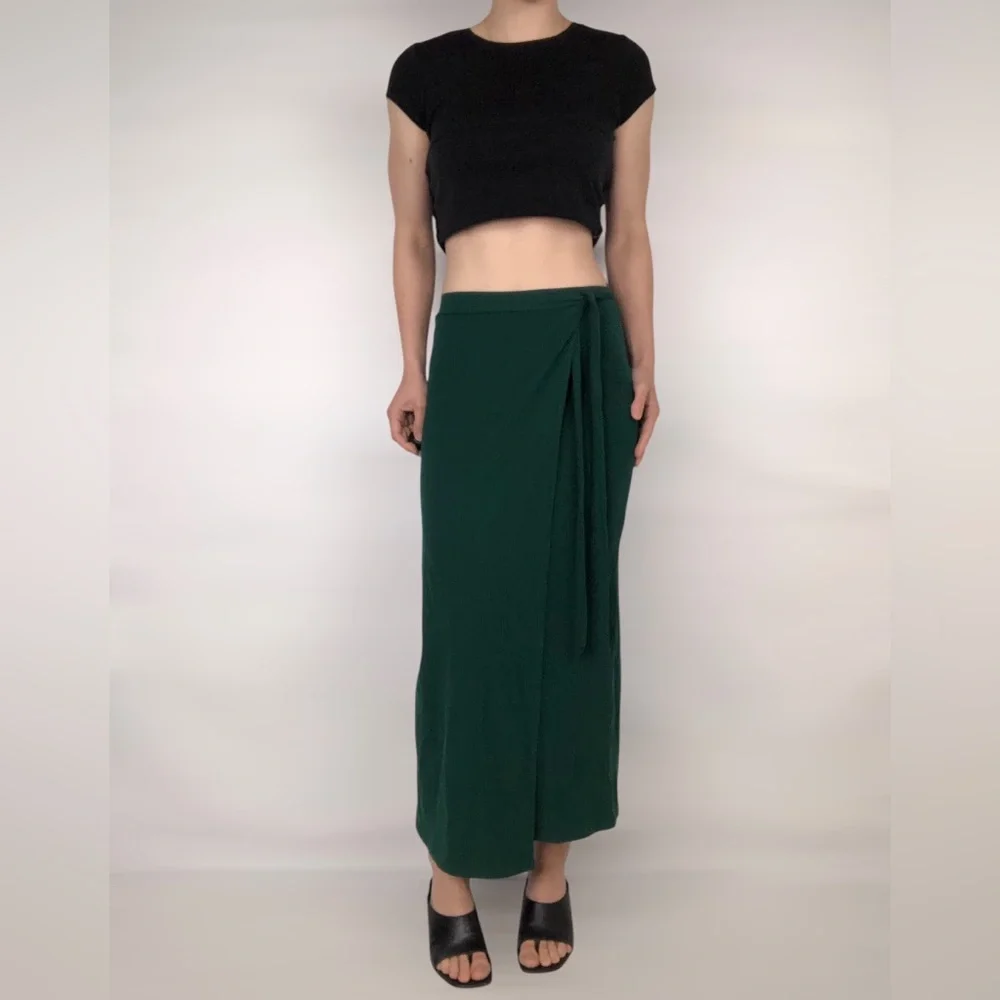 Reformation Knit Ribbed Maxi Green Wrap‎ Skirt Size S